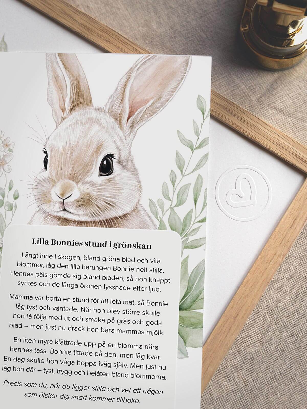 Bonnie kaninen poster med hjärtprägling och berättelsekort

