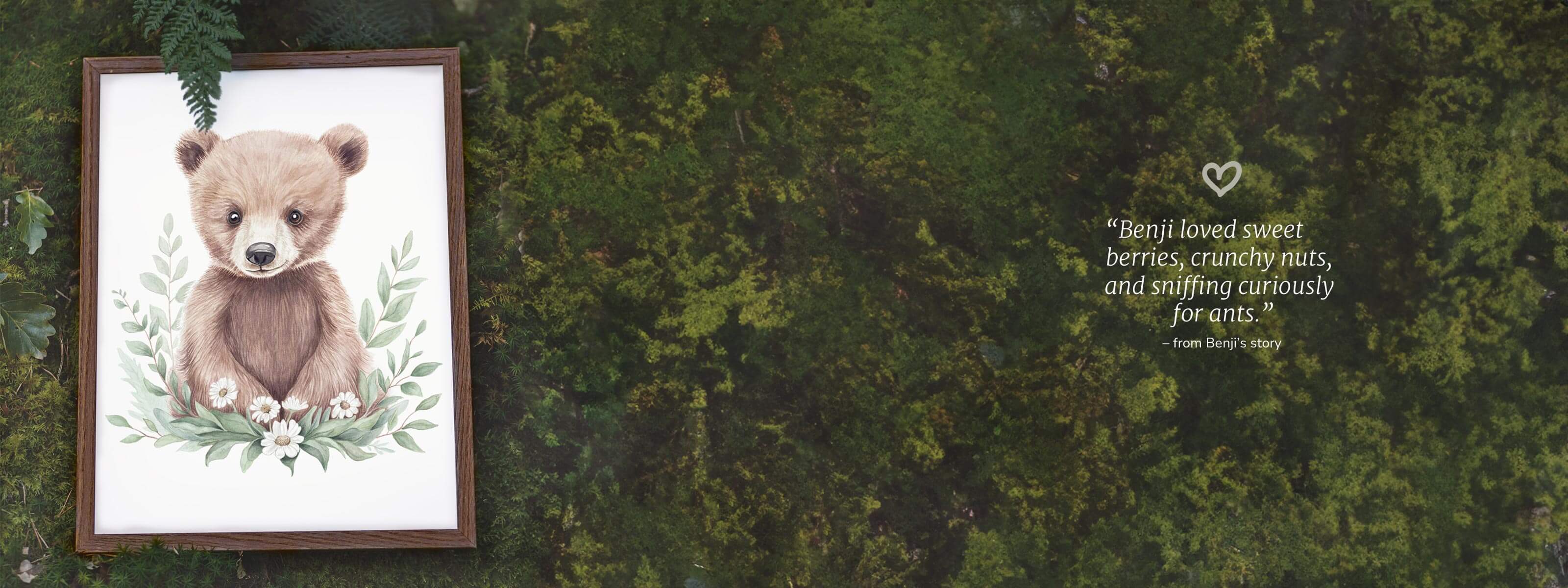 Bear Benji in the peaceful forest – watercolor children's poster