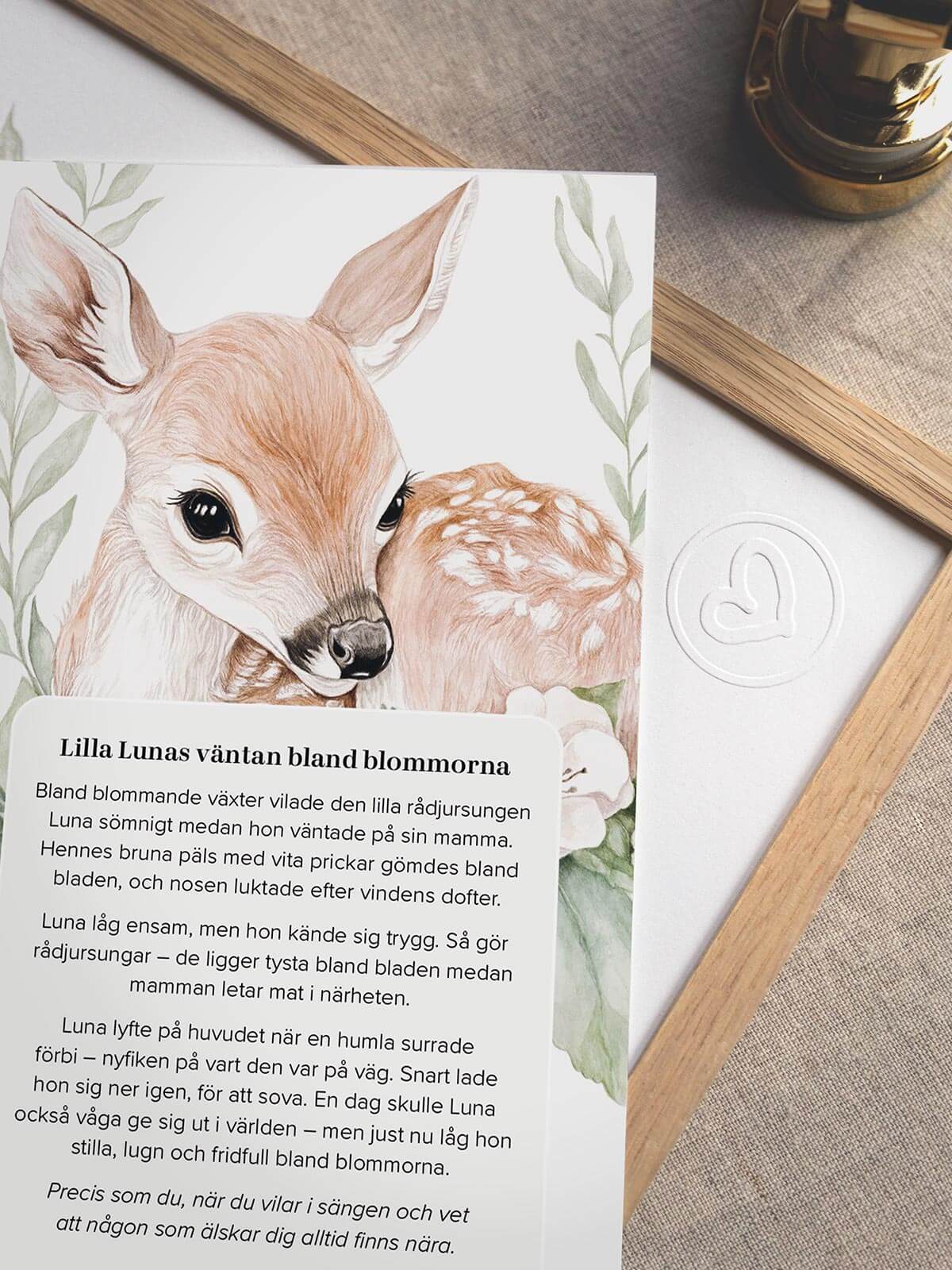 Luna rådjuret poster med hjärtprägling och berättelsekort
